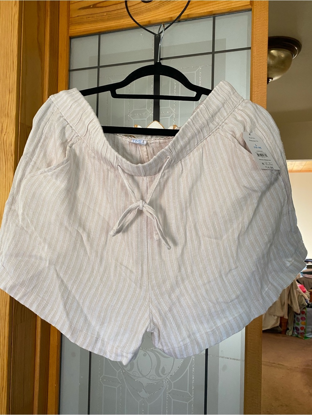 Time and Tru Cream Striped High Waist Drawstring Shorts